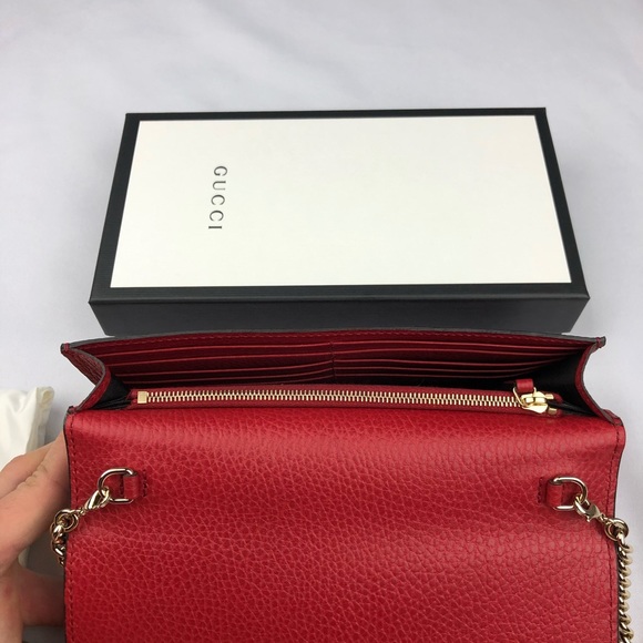 NWT Gucci Red Small Crossbody Wallet With Chain - Picture 8 of 12